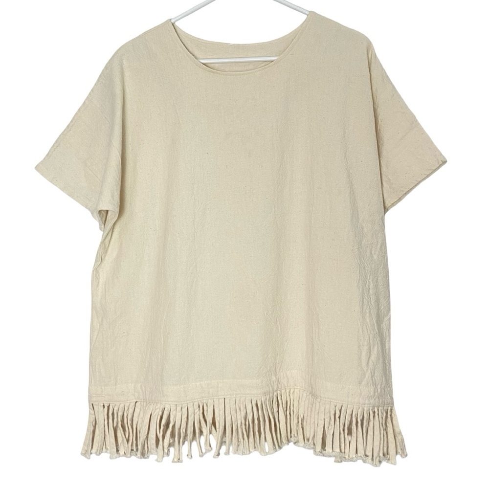 Alfredo’s Wife Tunic Top Tee Shirt Womens Size Medium Cream Natural Frayed Hem